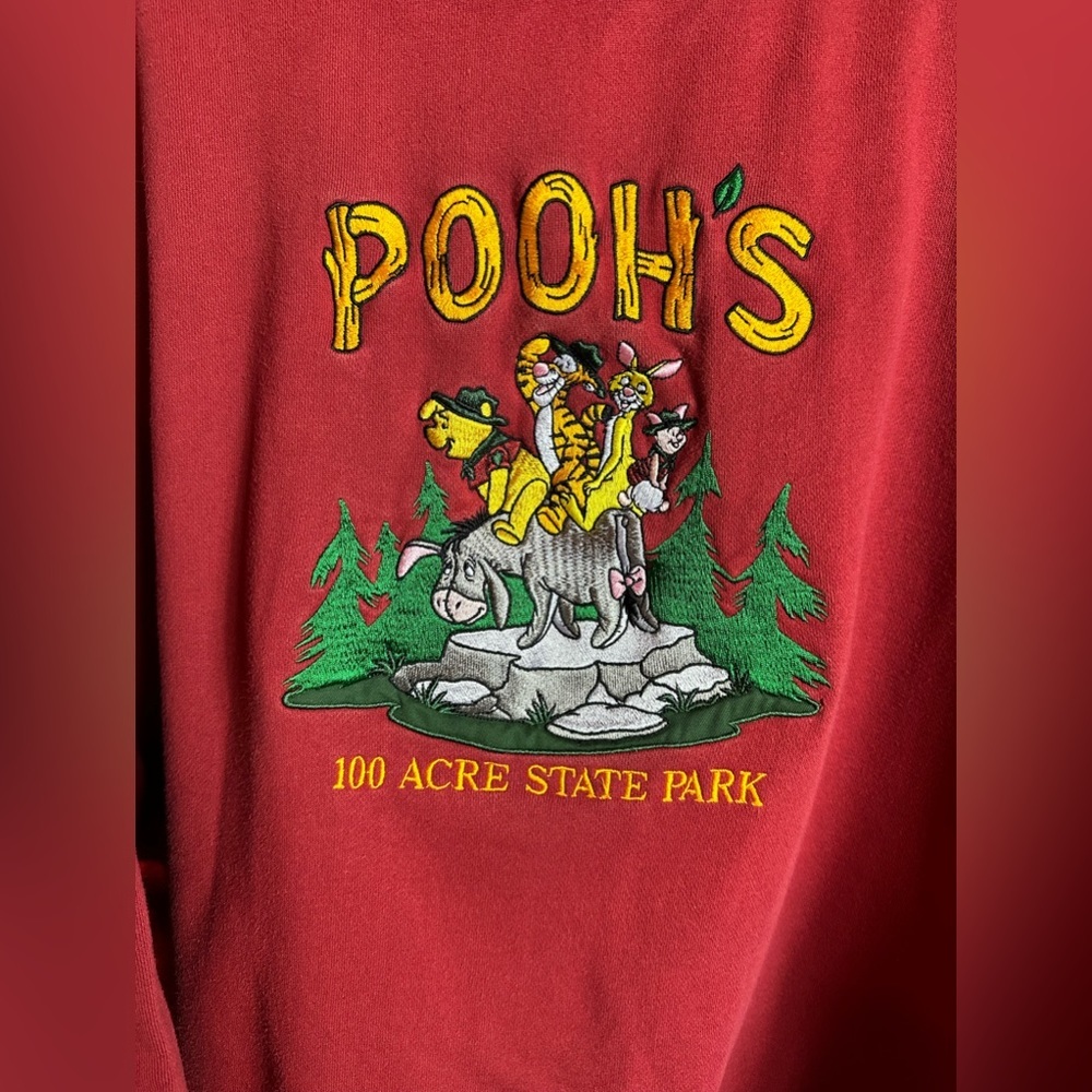 Vintage Pooh's 100 Acre State Park Embroidered Red Disney Hoodie - Picture 3 of 10